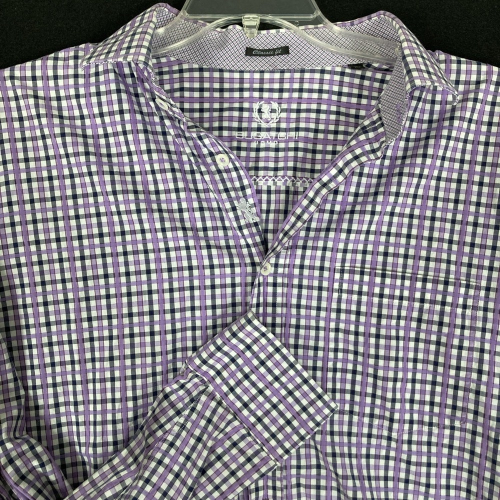 Men's Bugatchi Uomo XL Purple Black Classic Fit Button Up Long Sleeve Shirt